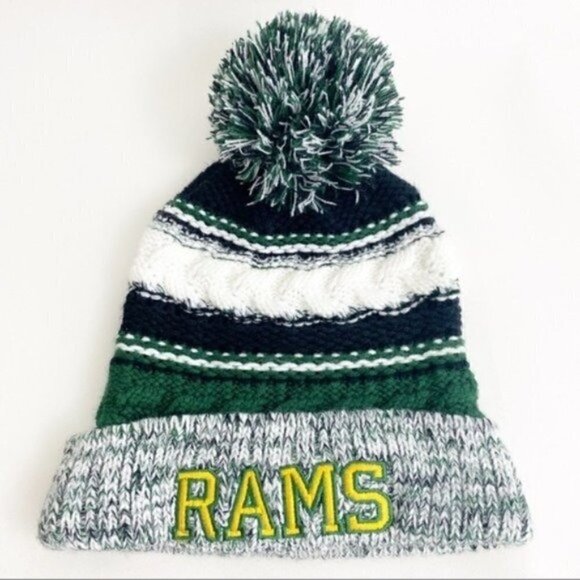 Sport-Tek Accessories - Sport-tek Winter knit Pom-Pom toboggan hat “rams” winter Sports Pom Pom Striped